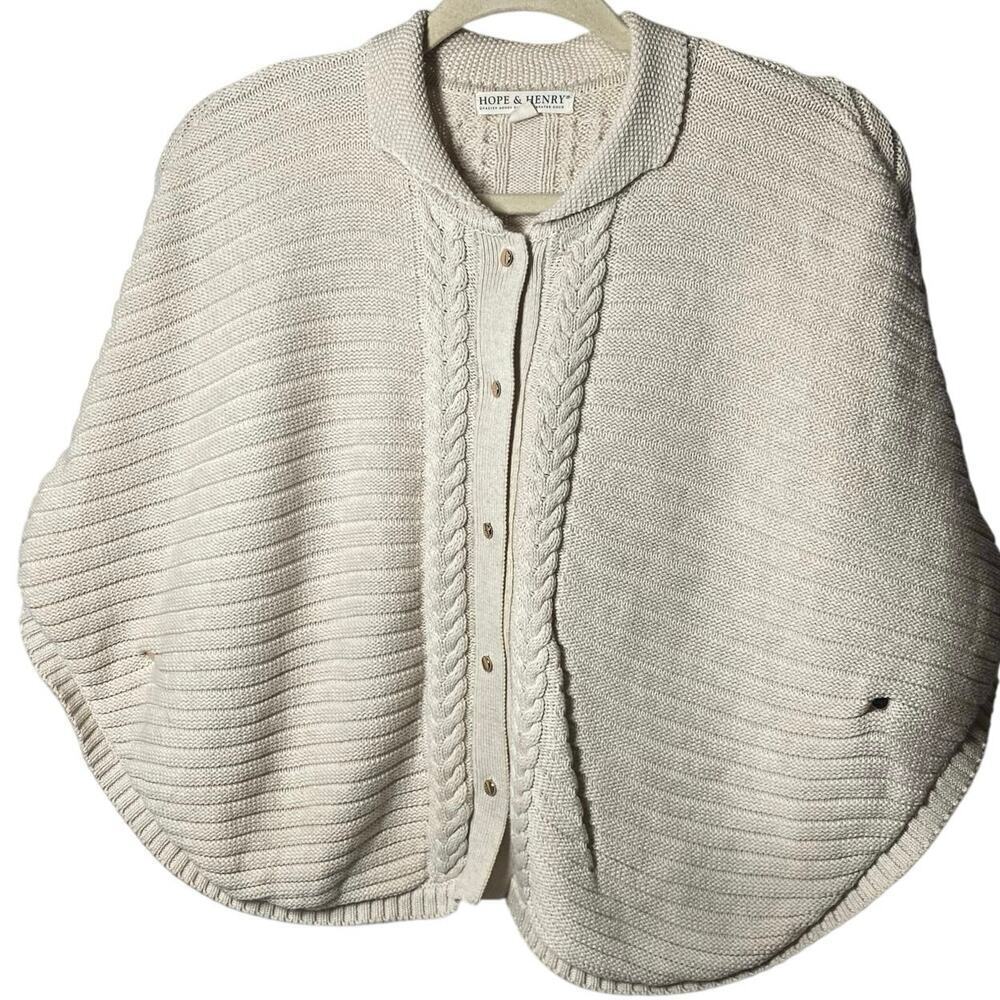 HOPE & HENRY Button Front Rib Sweater Cape, Cream color, Size L, Pre-Owned